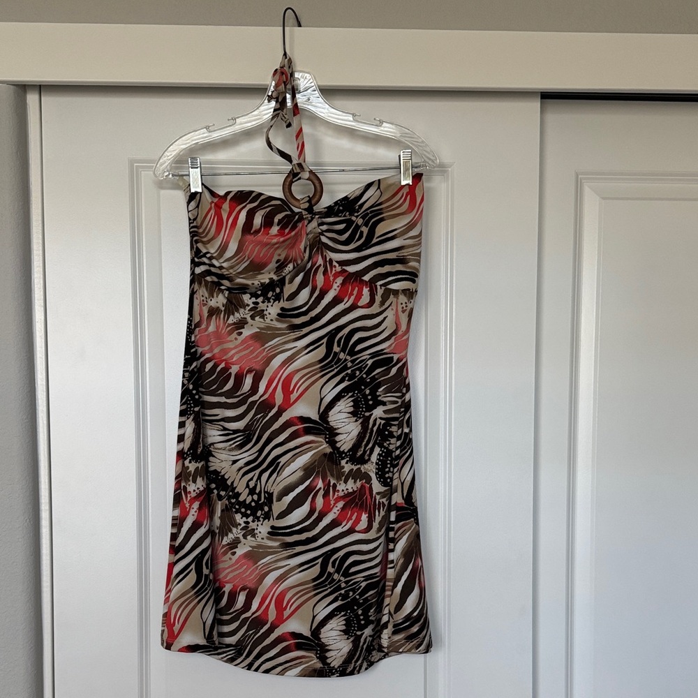 Print Halter Dress with Pink Accents
